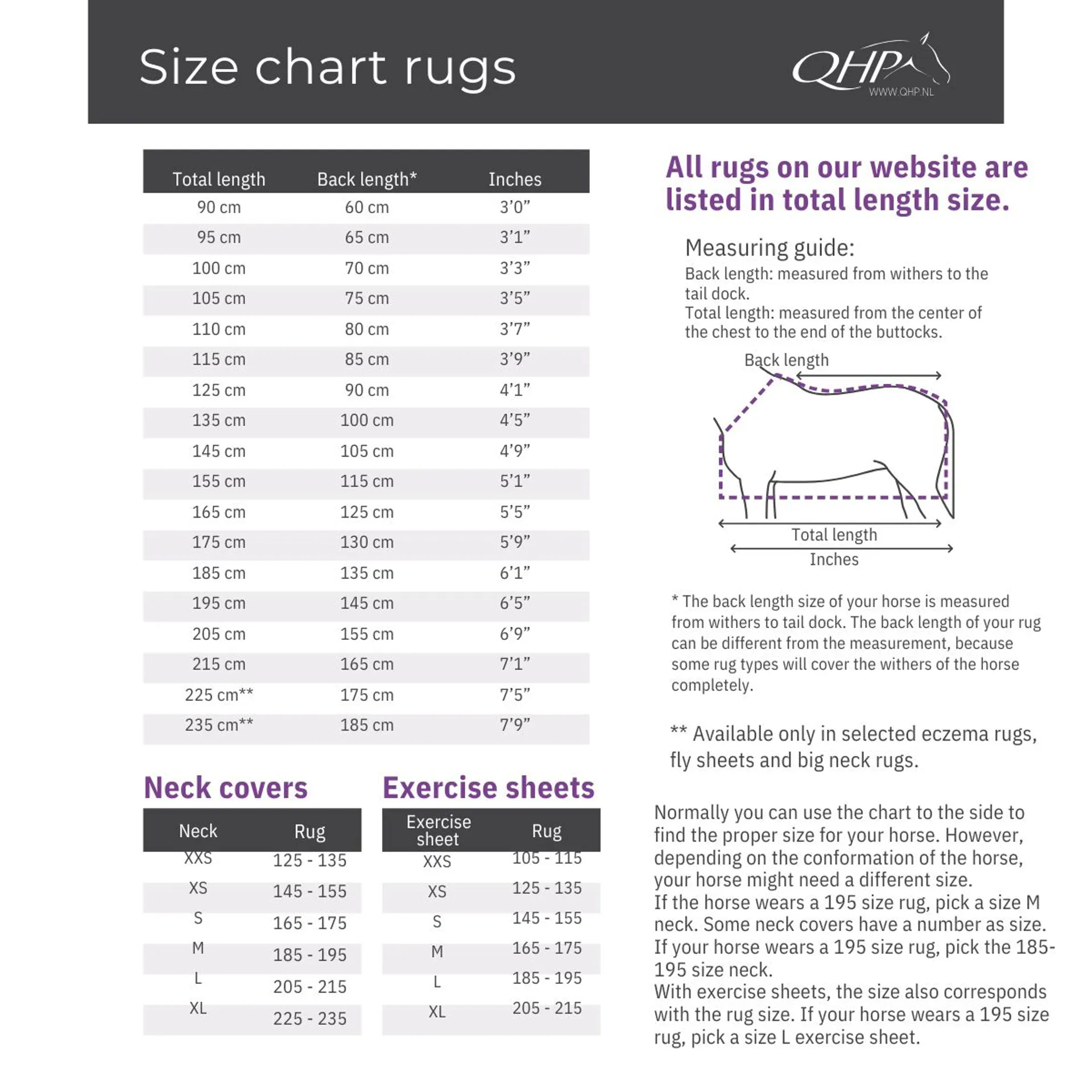 Qhp rosalynn standard neck fly rug size guide