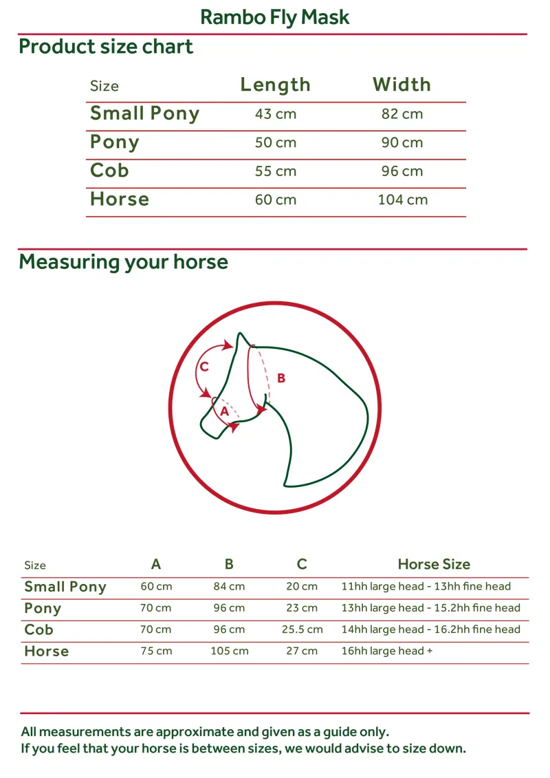 Rambo Plus Fly Mask Sizing