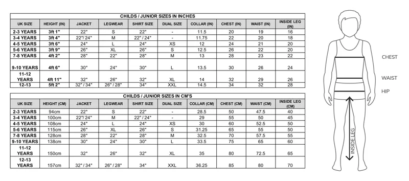 Equetech Junior Size Guide