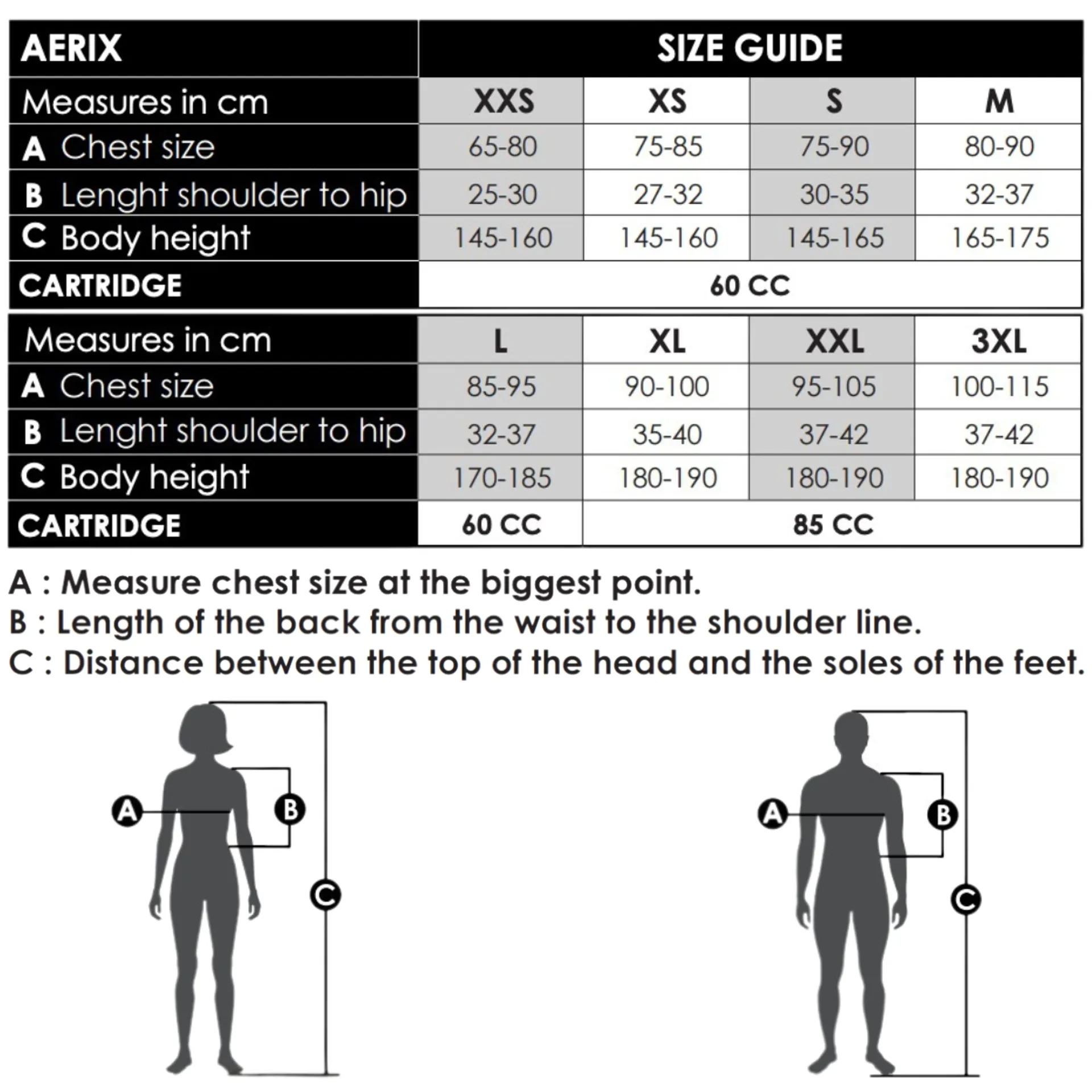 Equiline Aerix Size Guide