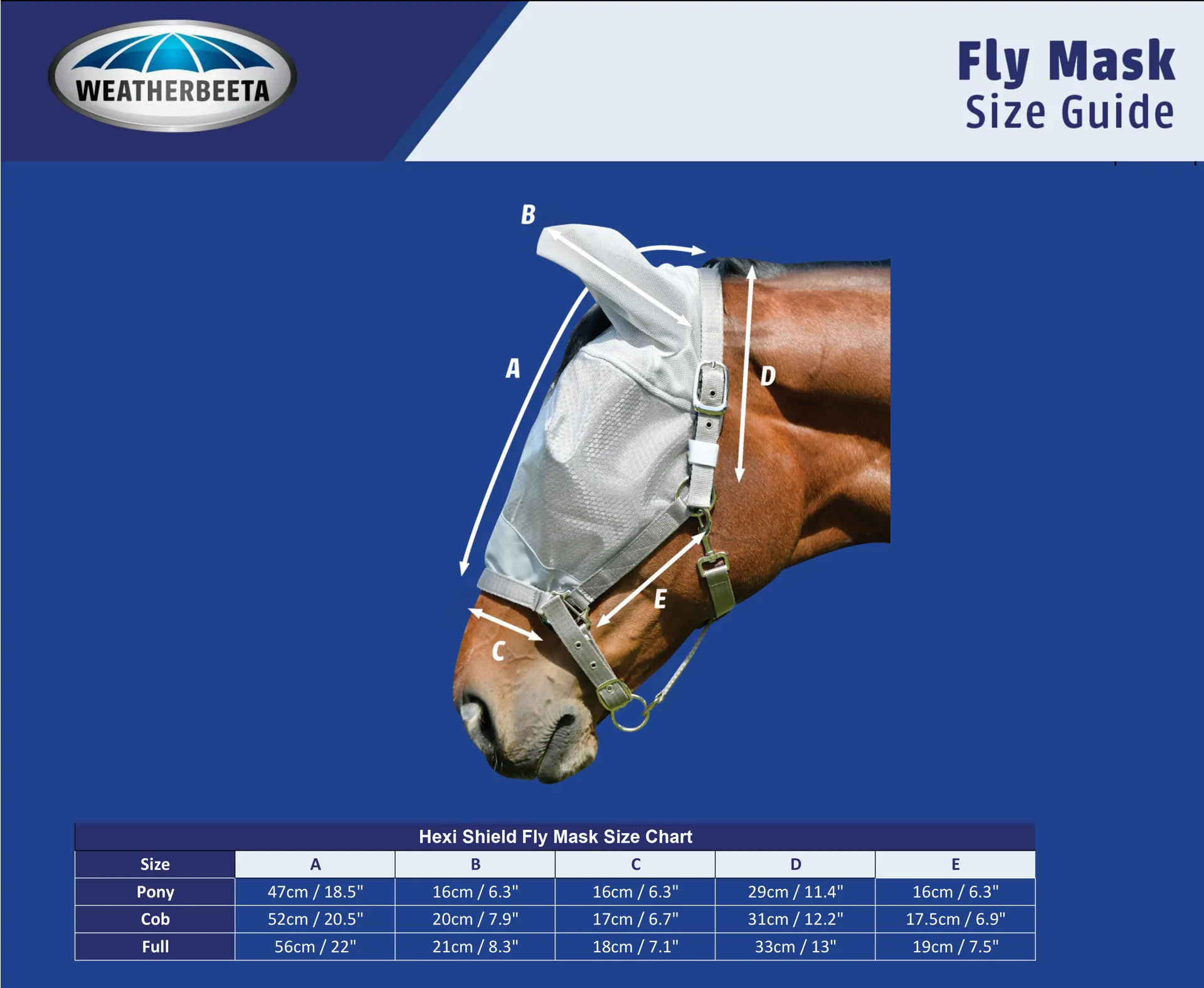 Weatherbeeta Hexi Shield Fly Mask Sizing