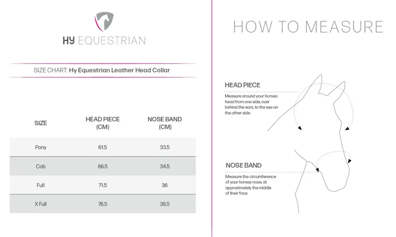 HY Equestrian Leather Headcollar Size Guide