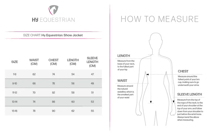 Hy Equestrian Junior Competition Jacket Size Chart