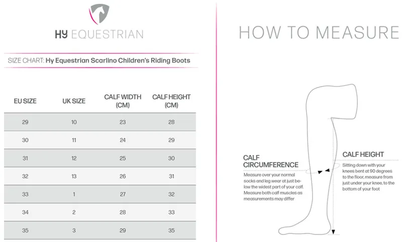 Horze Scarlino Boots Size Chart