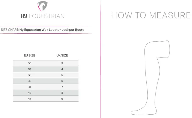 HyLAND Wax Leather Jodphur Boot Size Chart