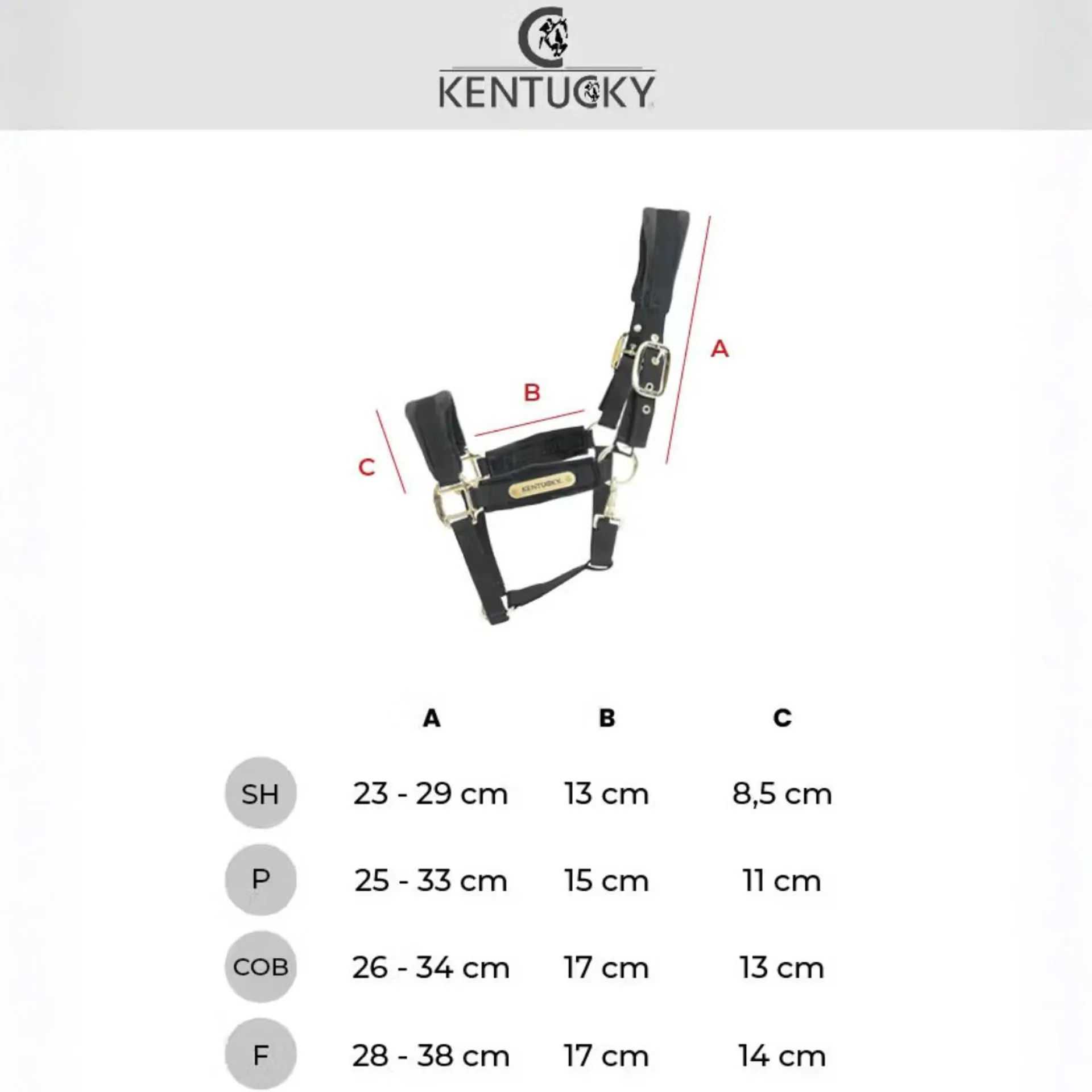 Kentucky Velvet Headcollar Size Guide