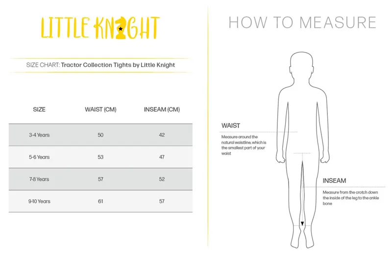 Little Knight Tractor Tights Junior Size Guide