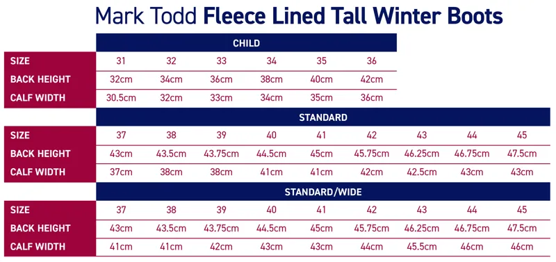 mark todd travel boots size guide