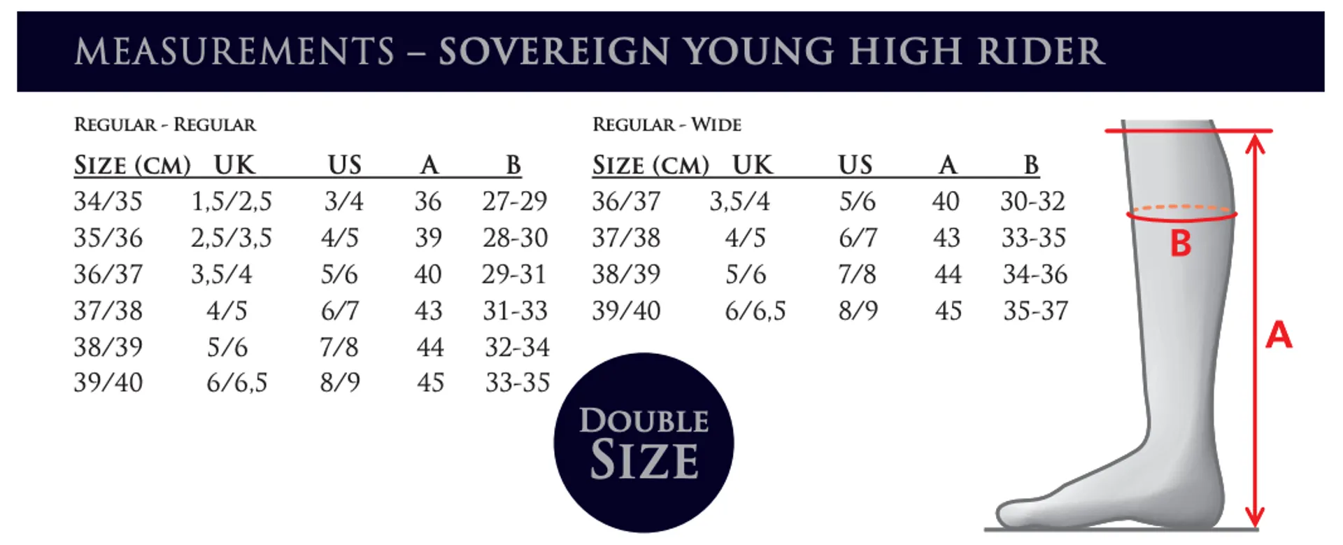 Soverign young rider size guide