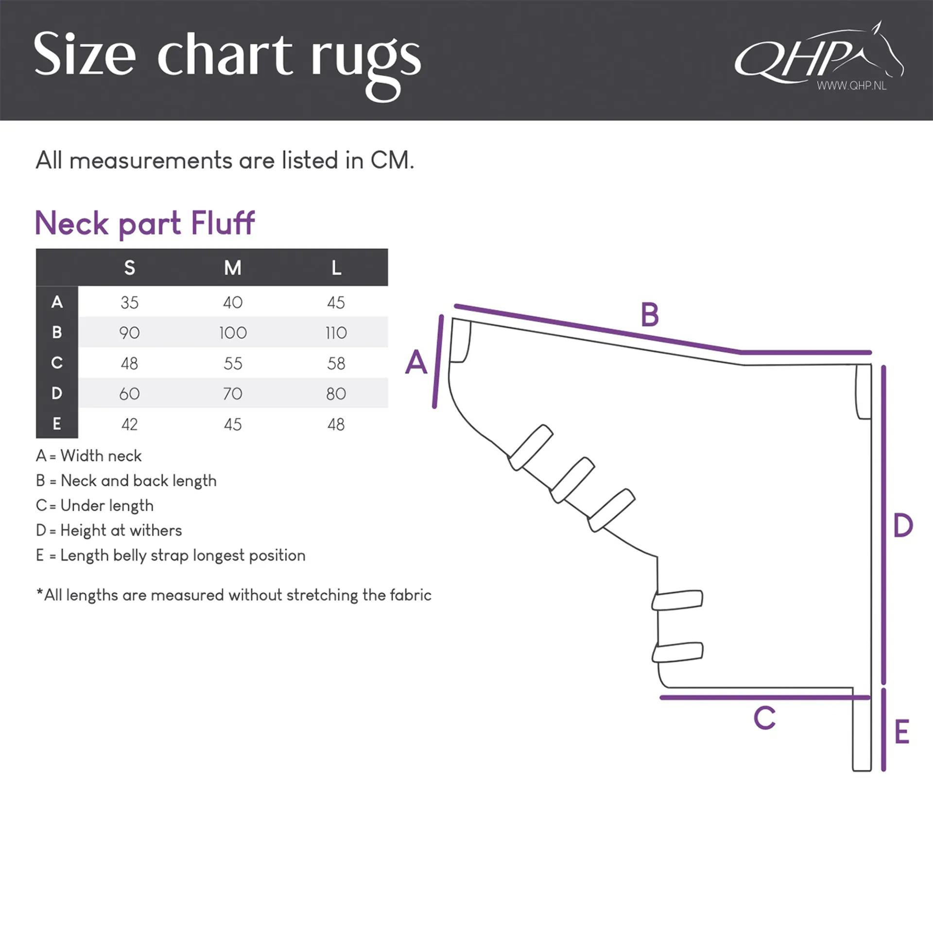 qhp fluffy neck cover size chart
