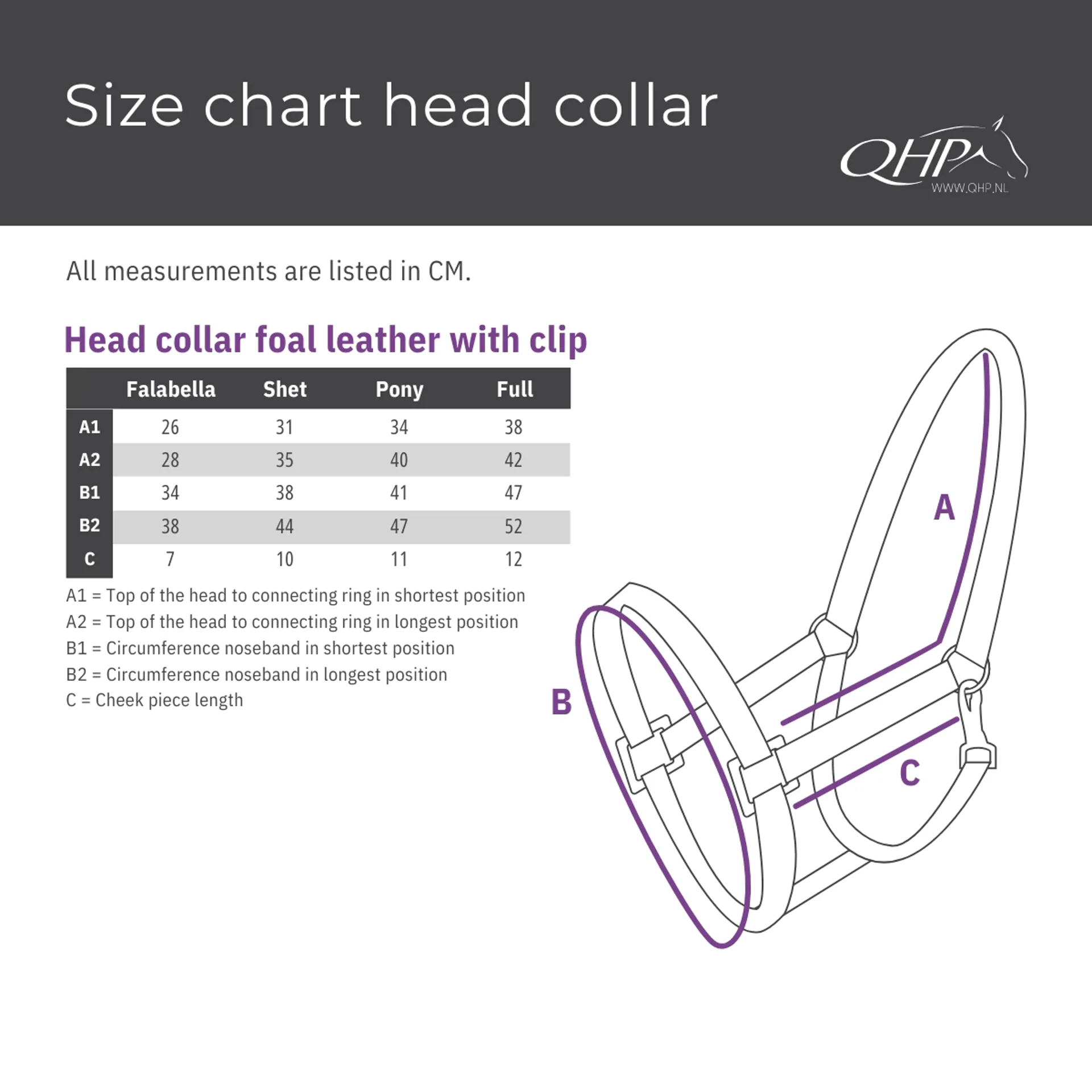 Qhp head collar size guide