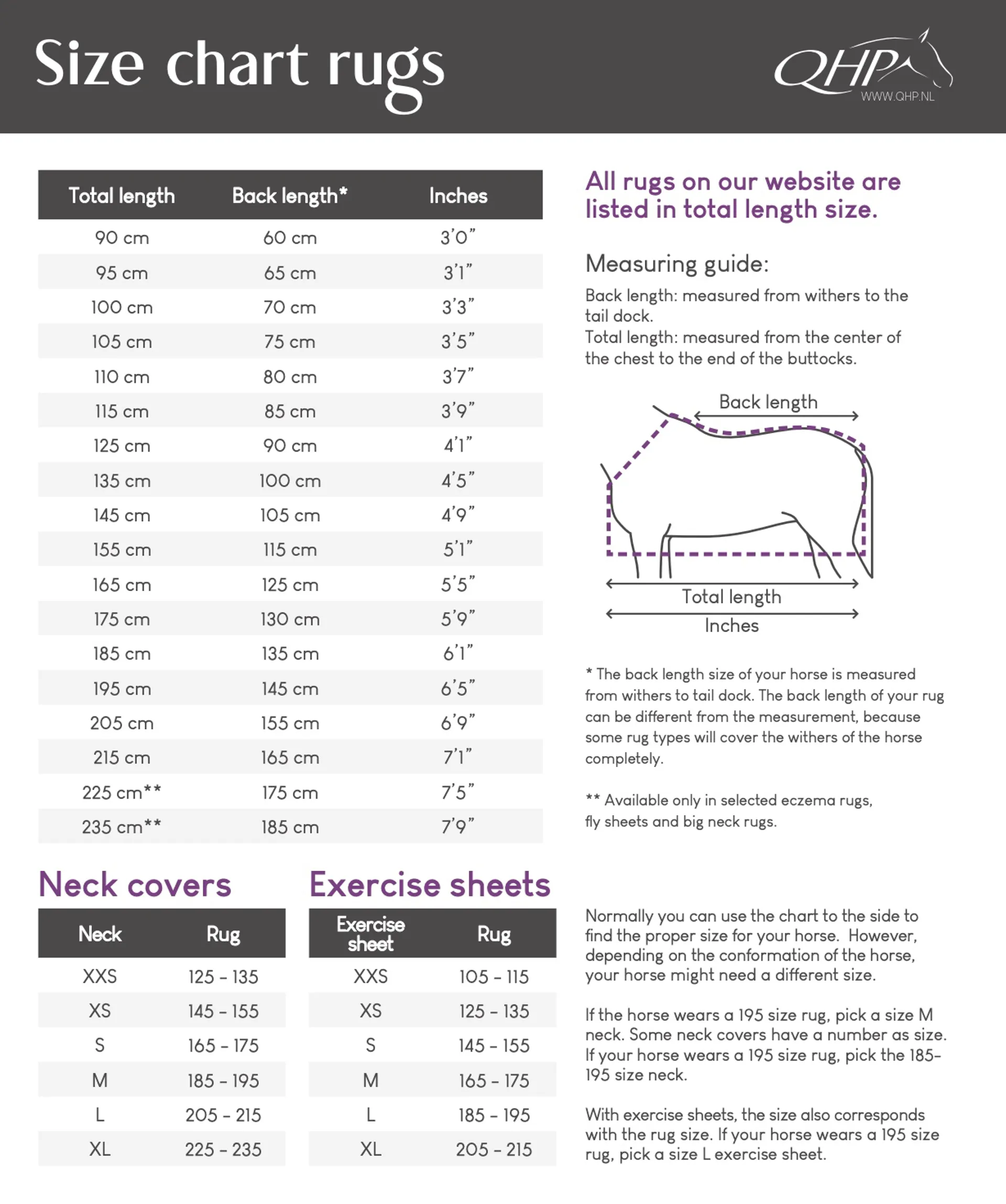 qhp lize 100g turnout rug sizing