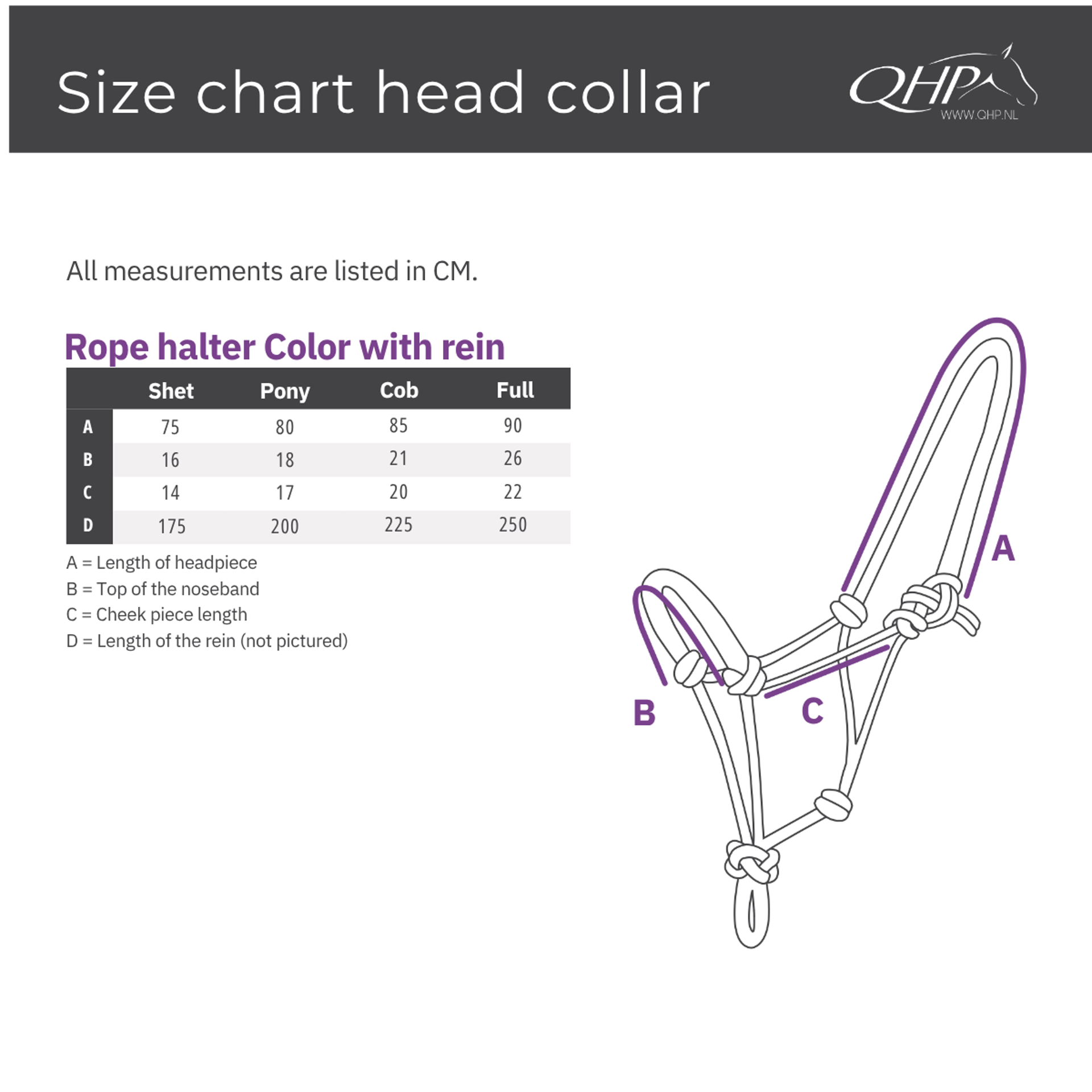 Qhp rope headcollar size guide