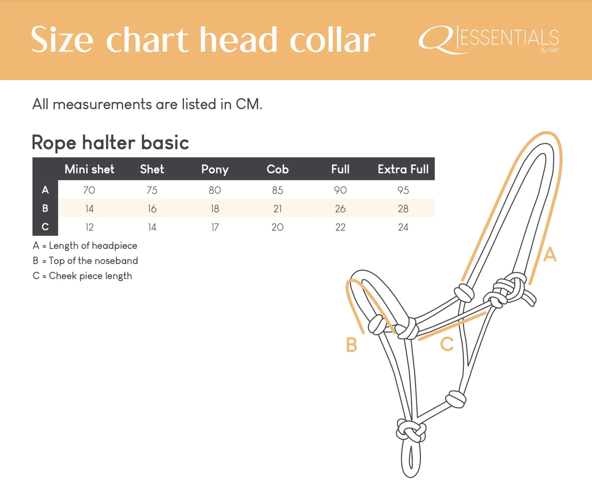 QHP Rope Headcollar Size Chart