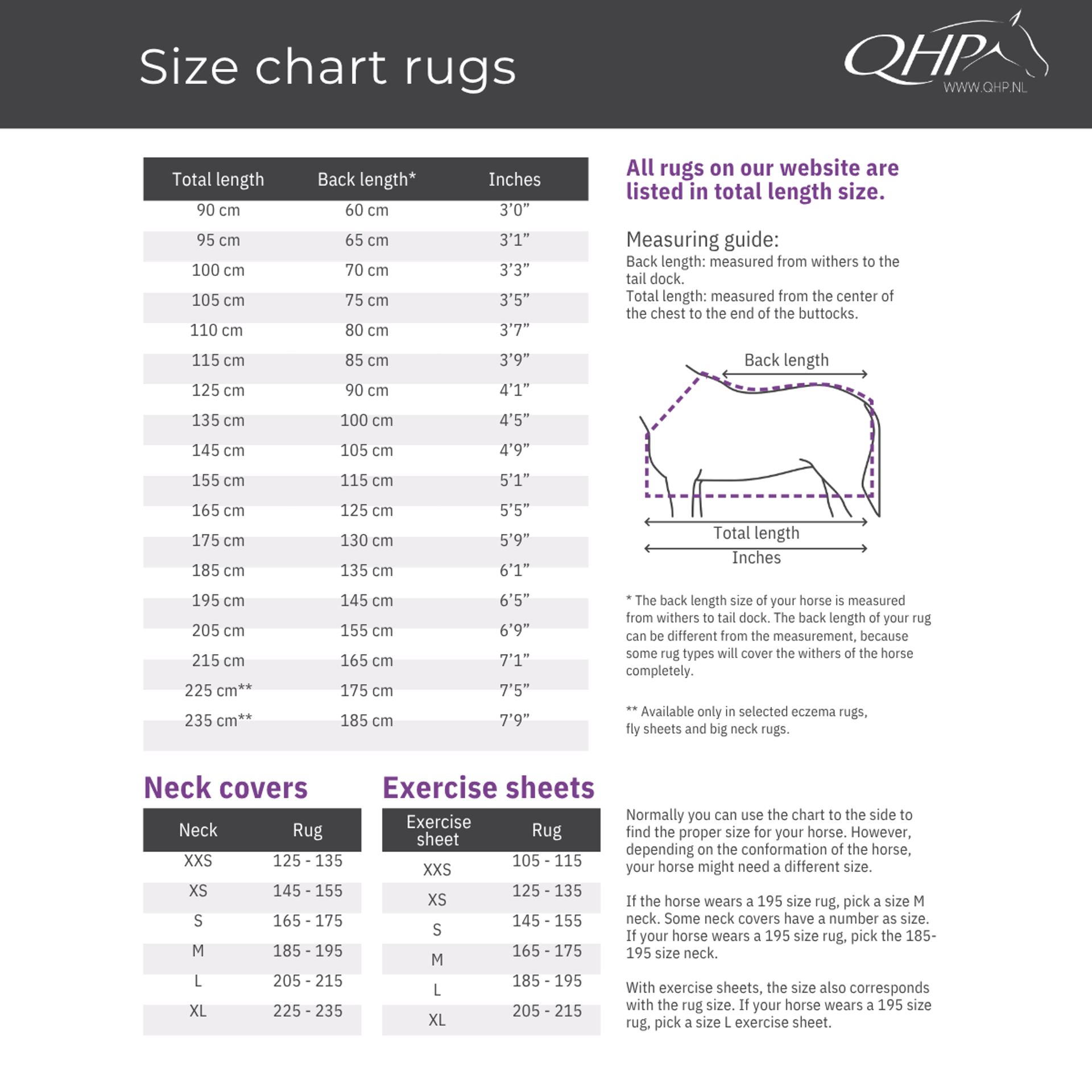 QHP ornament fleece excersie rug size chart
