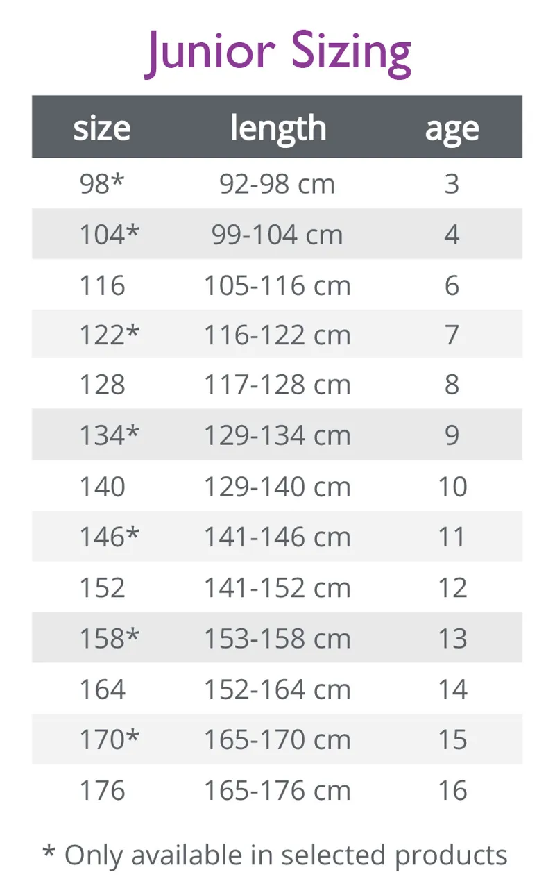 QHP Junior Clothing Size Guide