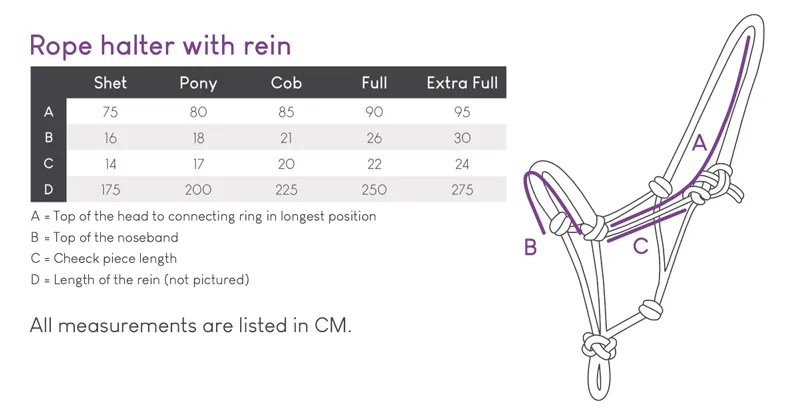 QHP rope Halter Size Guide