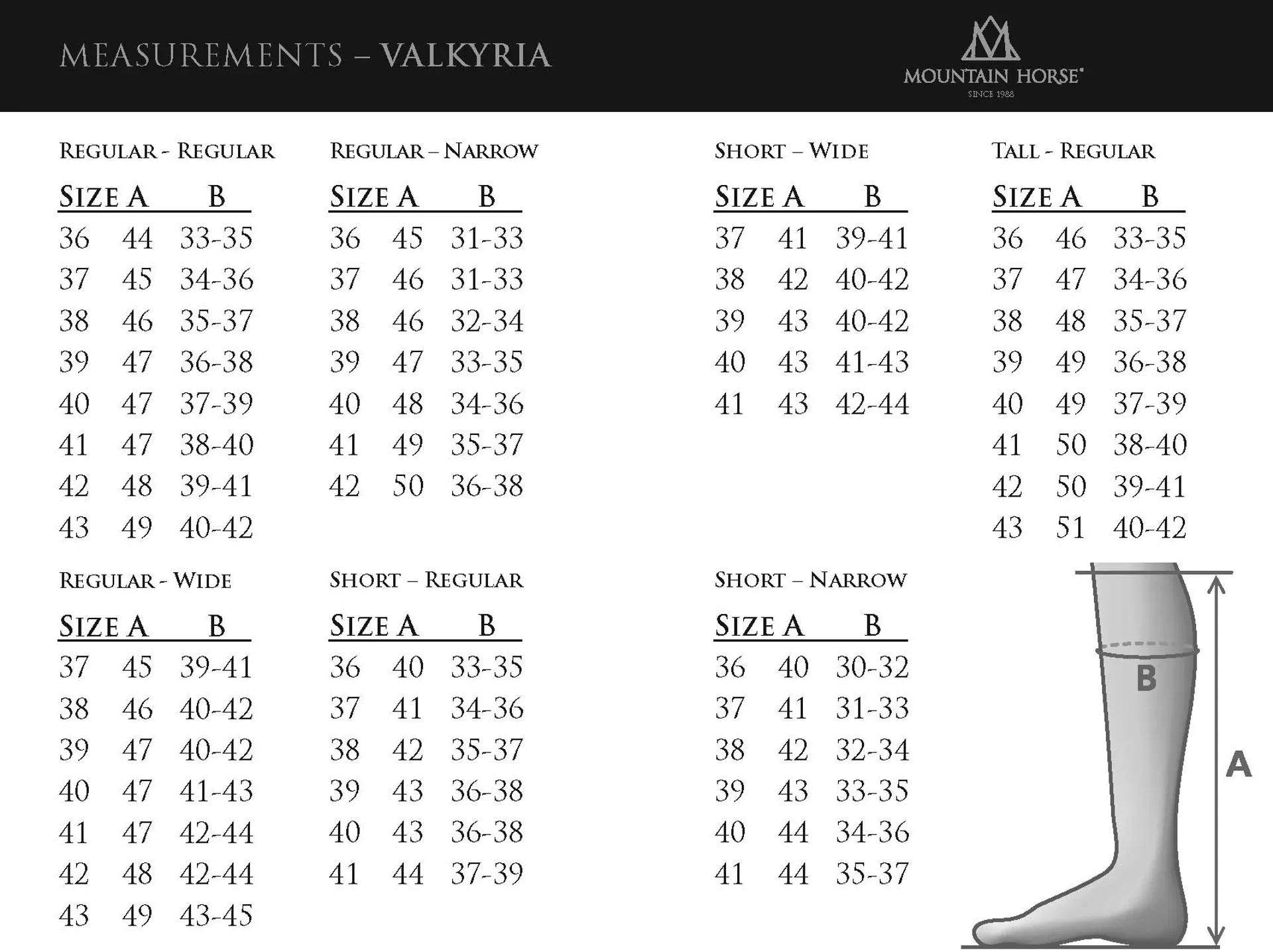 Mountain Horse Valkyria Size Guide