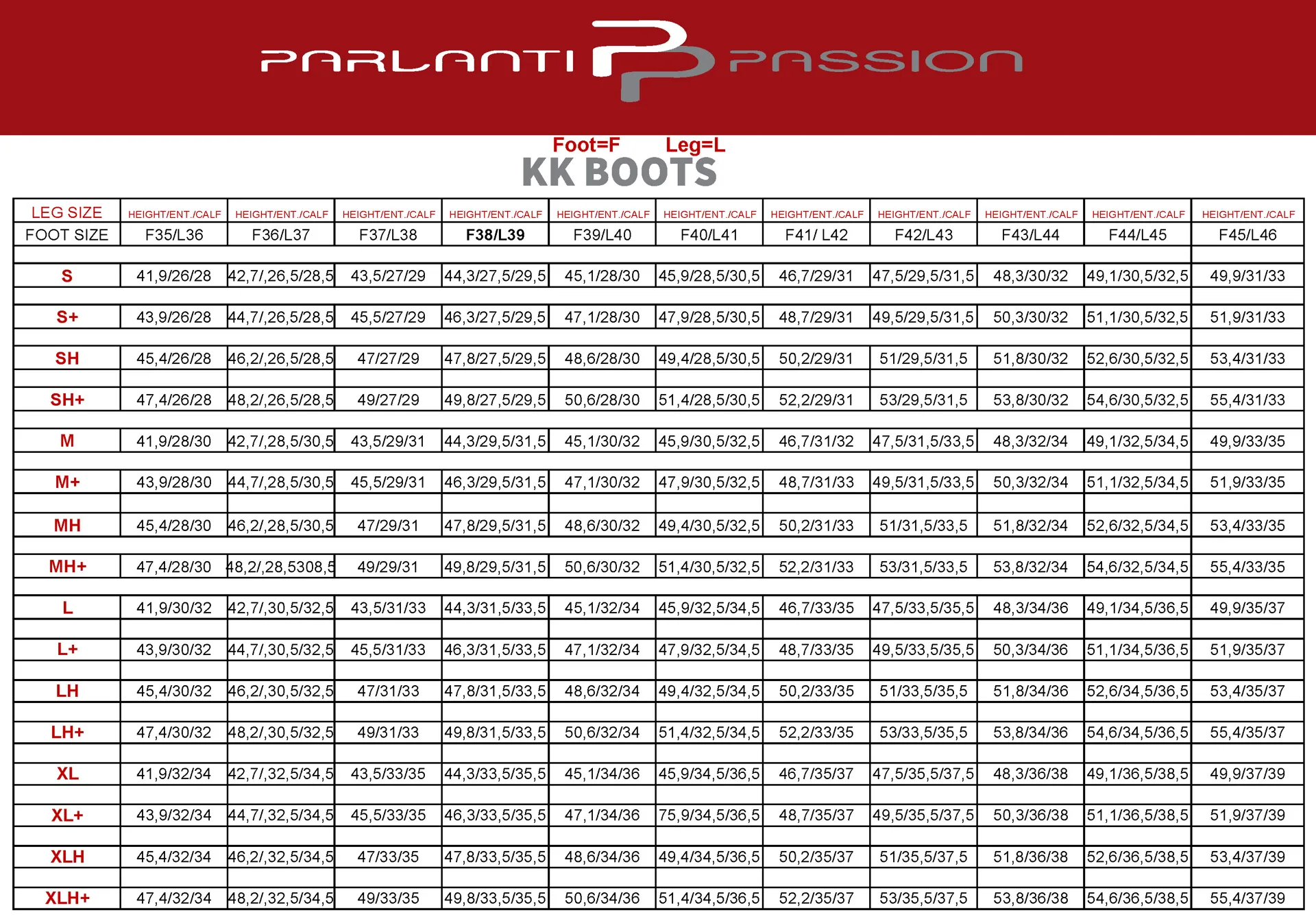 KK Boot Sizing