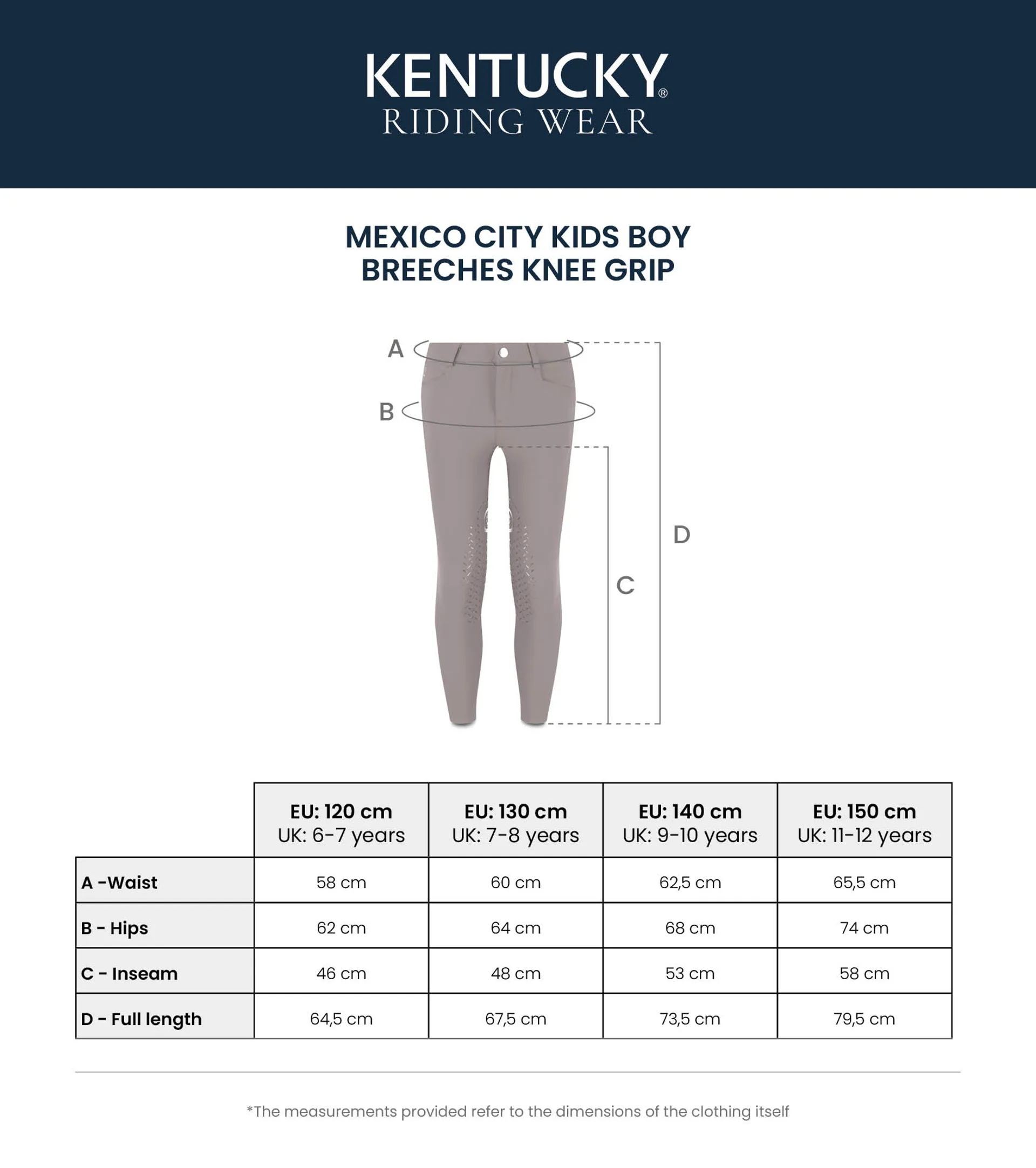 kentucky mexico city junior boys breeches size guide