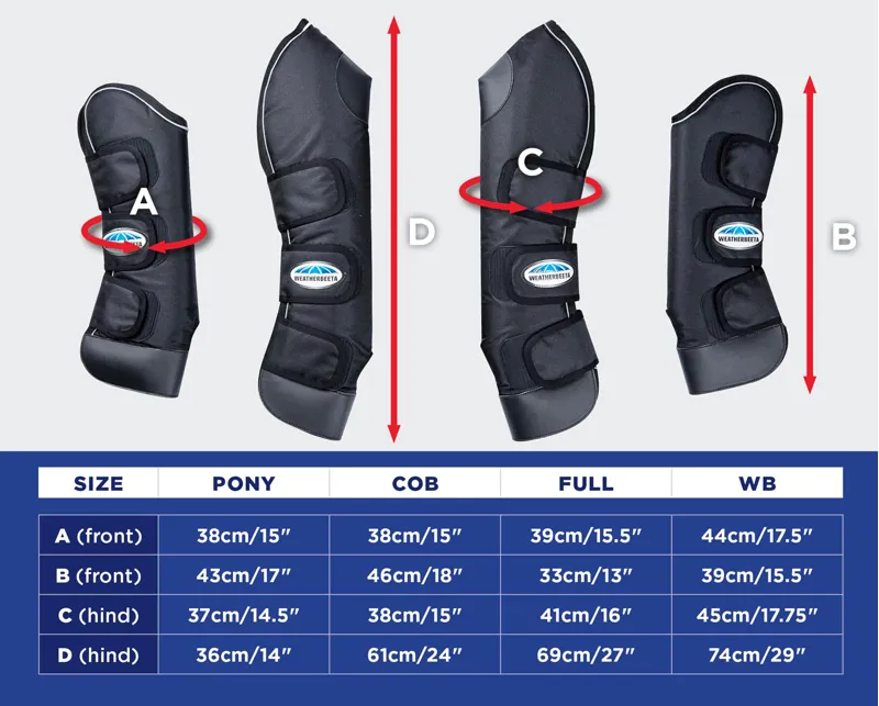 Weatherbeeta Deluxe Travel Boots Size Guide