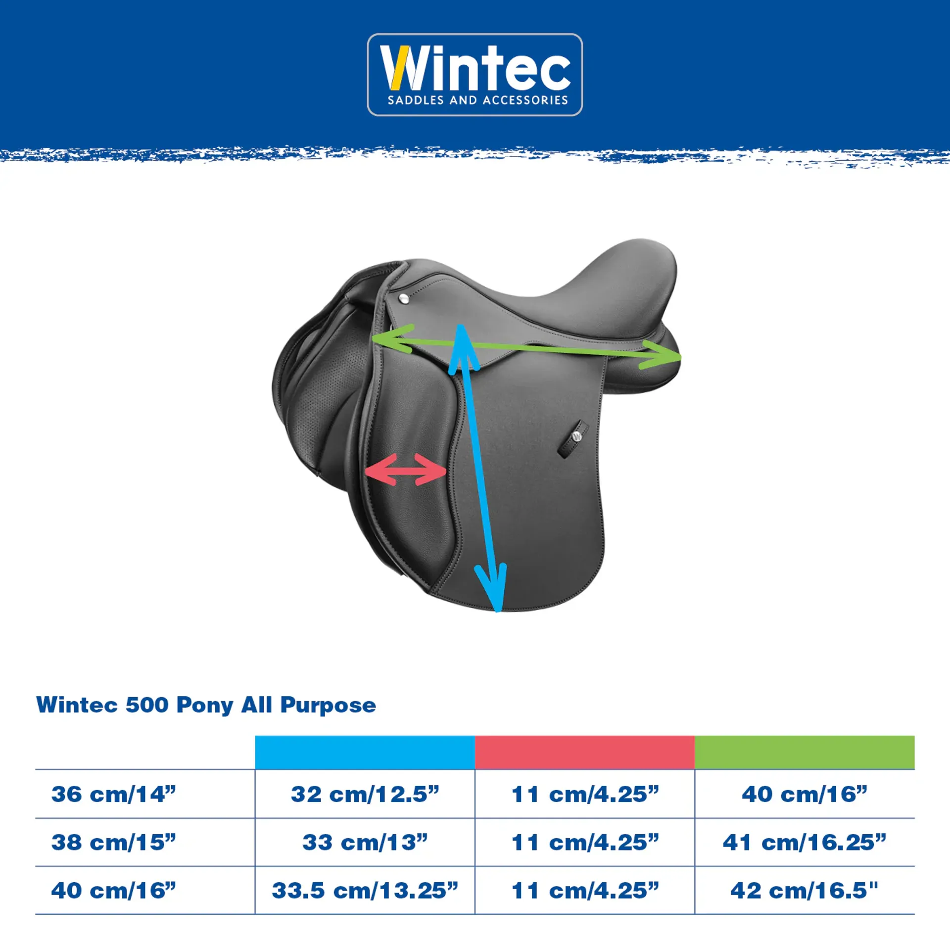 Wintec All Purpose 500 pony saddles size guide