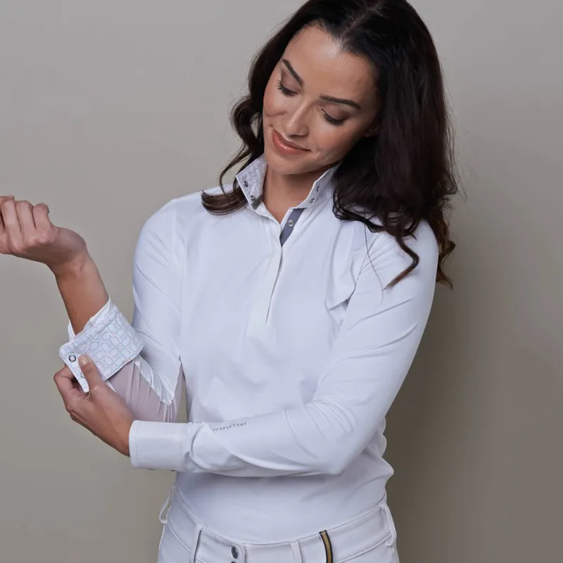 Noble Allison Ladies Competition Shirt - White/Horseshoe Print-1