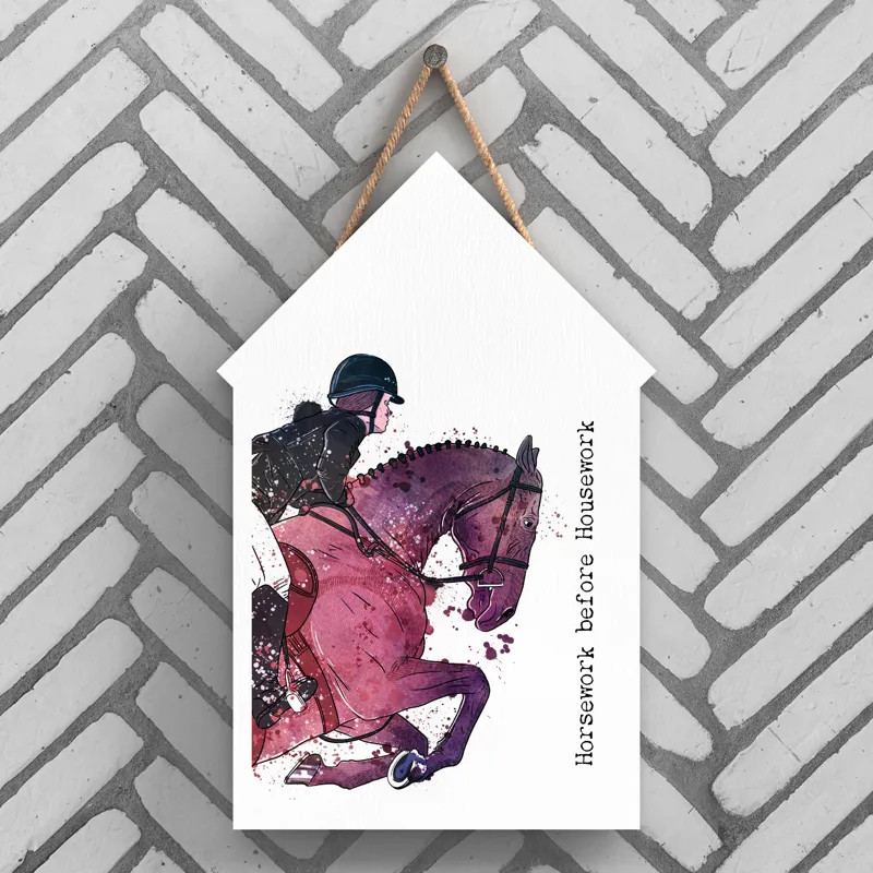 Vivid Squid Large Beach Hut Plaque - Horsework Before Housework-1