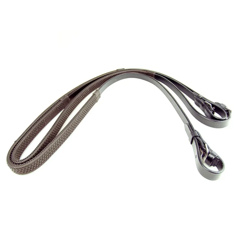 Dever Classic Hook Stud Rubber Grip Reins - Brown-1