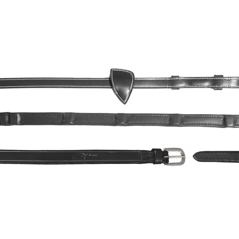 Dy'on 1/2 Soft Leather Reins with 8 Integrated Stops - Black