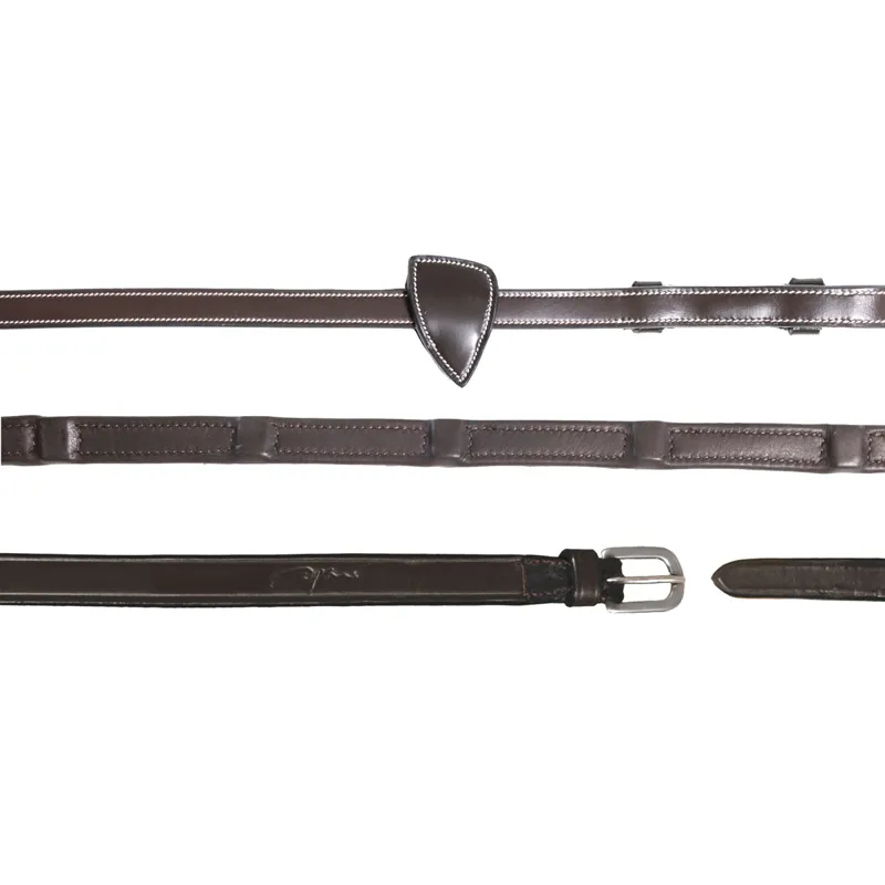 Dy'on 1/2 Soft Leather Reins with 8 Integrated Stops - Brown