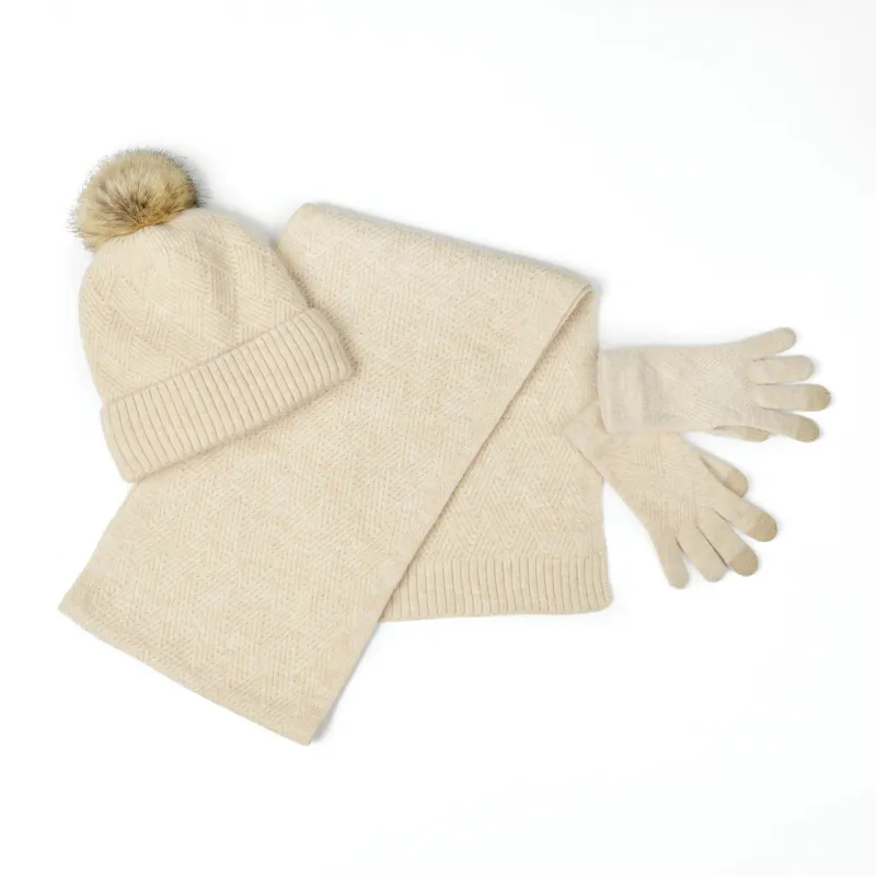 Dublin Winter Warmer Beanie/Scarf/Gloves Pack - Beige Marble