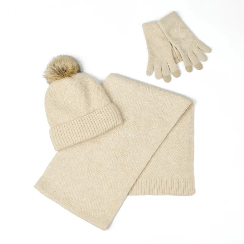 Dublin Winter Warmer Beanie/Scarf/Gloves Pack - Beige Marble-4