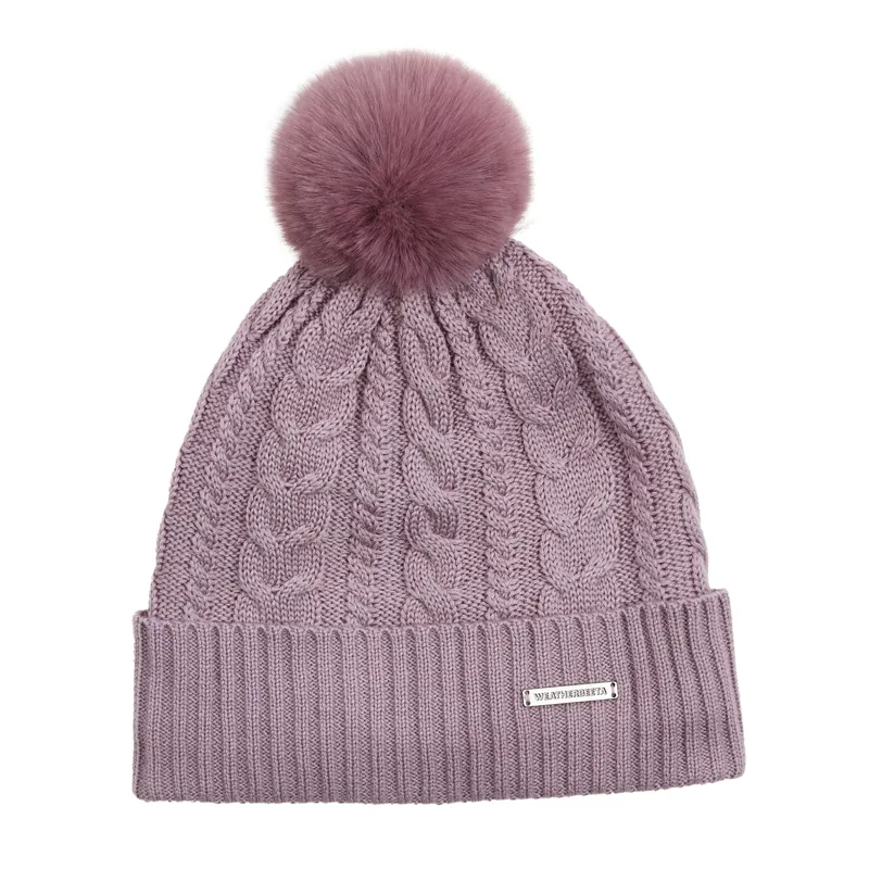 WeatherBeeta Cable Knit Womens Beanie - Dusty Mauve