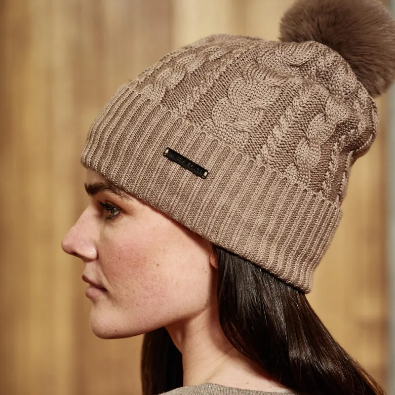 WeatherBeeta Cable Knit Womens Beanie - Dark Taupe-2