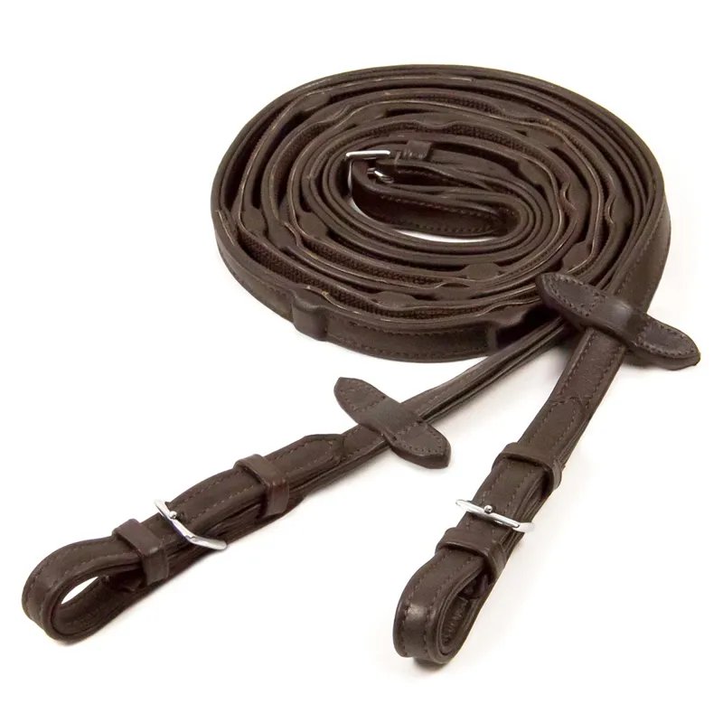 Schockemohle Dura Soft Inside Grip Reins - Dark Brown/Silver-1