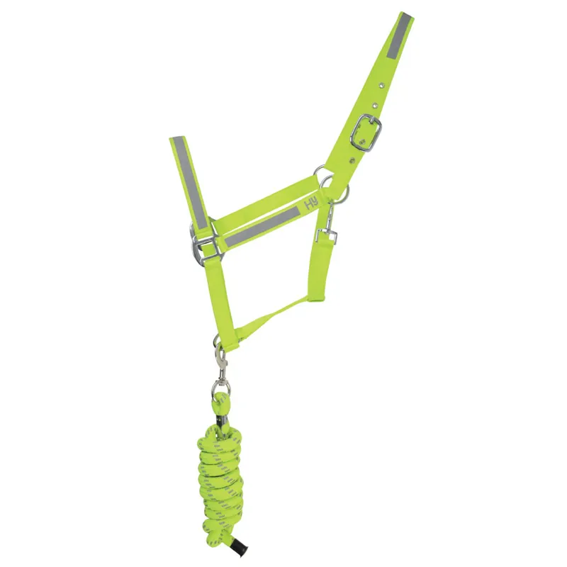HyVIZ Reflector Headcollar and Leadrope Set - Fluorescent Yellow