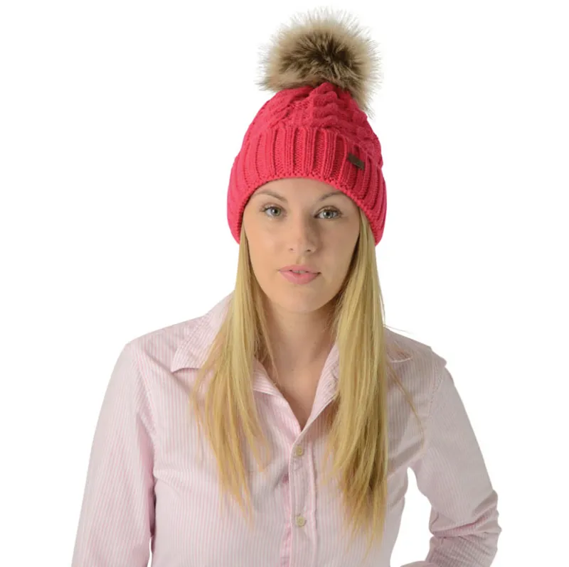 HyFASHION Melrose Cable Knit Bobble Hat - Raspberry-1