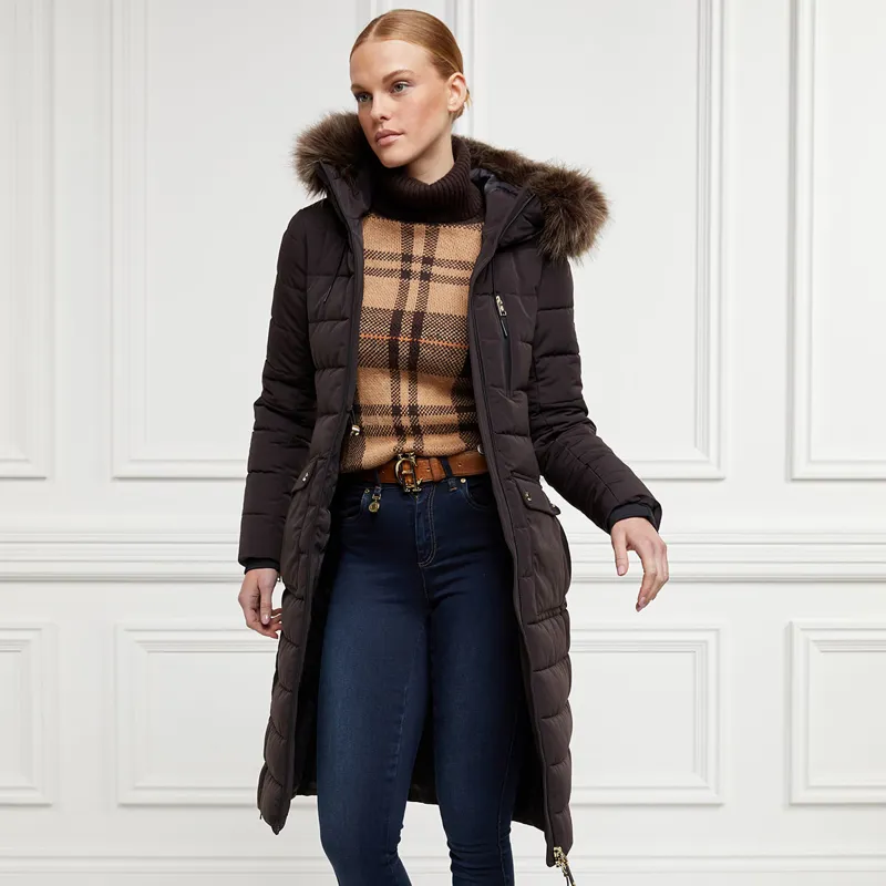 Holland Cooper Finsworth Ladies Long Quilted Jacket - Chocolate-2