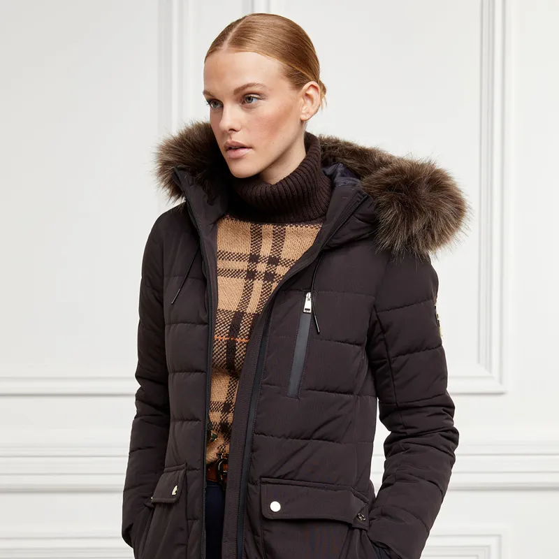 Holland Cooper Finsworth Ladies Long Quilted Jacket - Chocolate-4