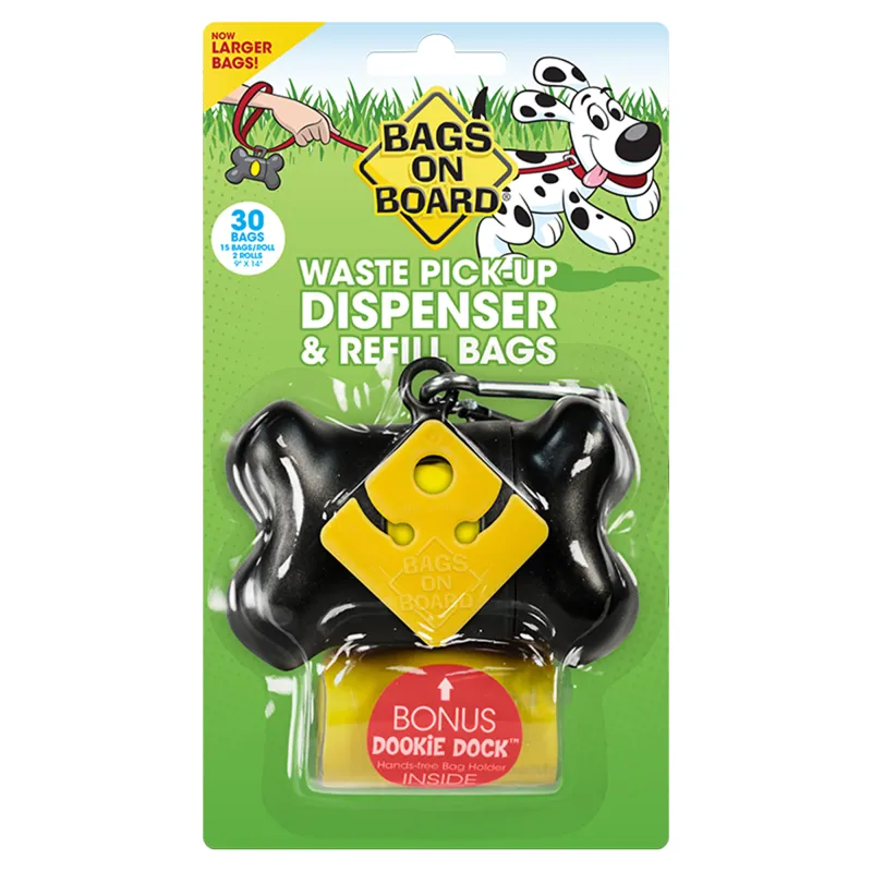 Bags on Board Waste Pick Up Dispenser and Refill Bags - Black
