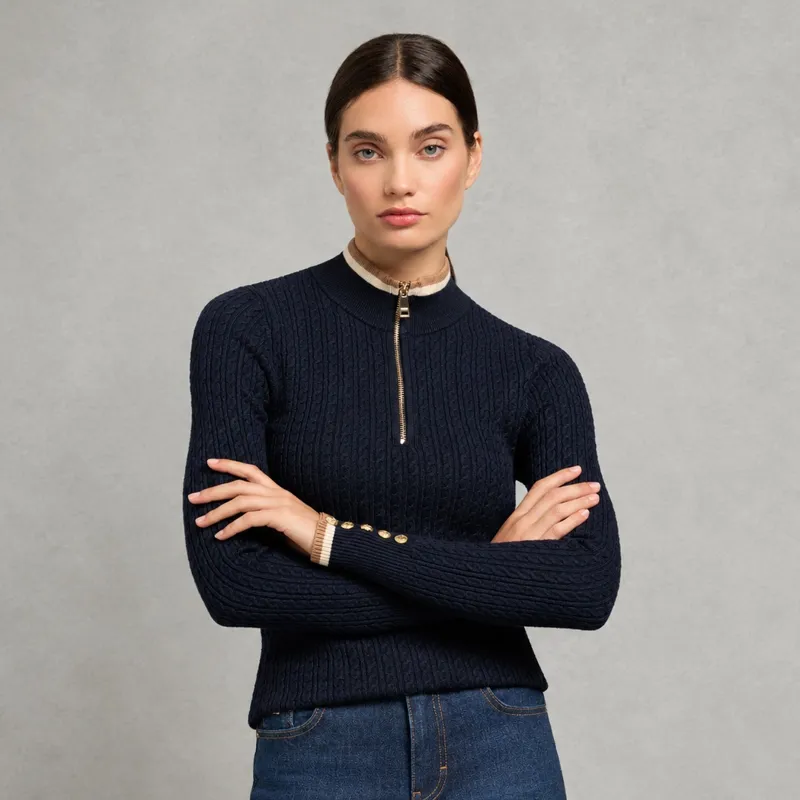 Holland Cooper Zoe Womens Quarter Zip Knit - Ink Navy