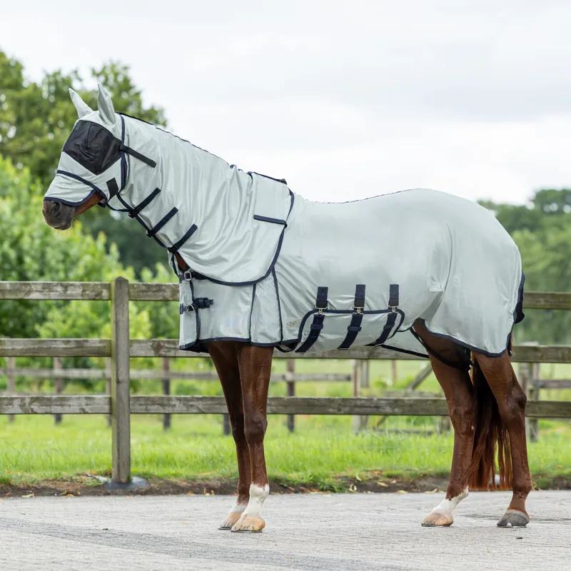 QHP Anti-Fly Rug with Detachable Neck and Mask - Grey-8