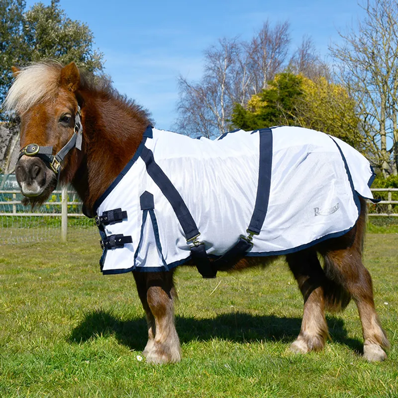 Rhinegold Mini Detachable Neck Fly Rug - White/Navy-1