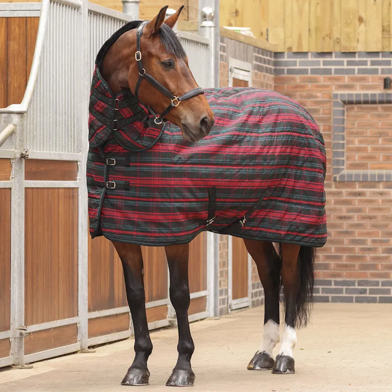 Shires Tempest Plus 200g Combo Neck Stable Rug - Red Tartan-1