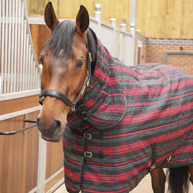 Shires Tempest Plus 200g Combo Neck Stable Rug - Red Tartan-2