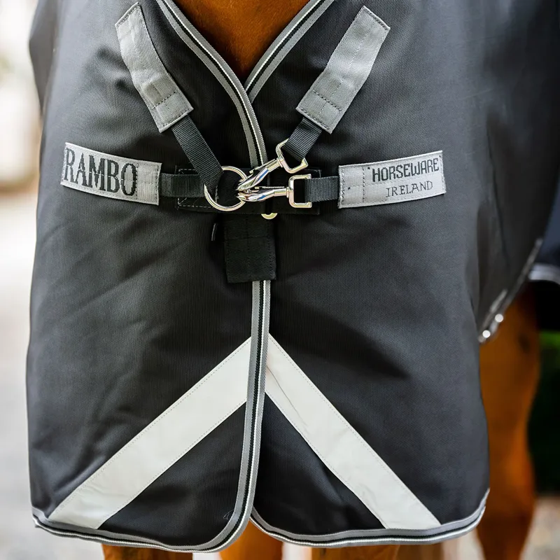 Rambo 1680D Plus 50g Detatchable Neck Turnout Rug - Black/Thunderstorm-9