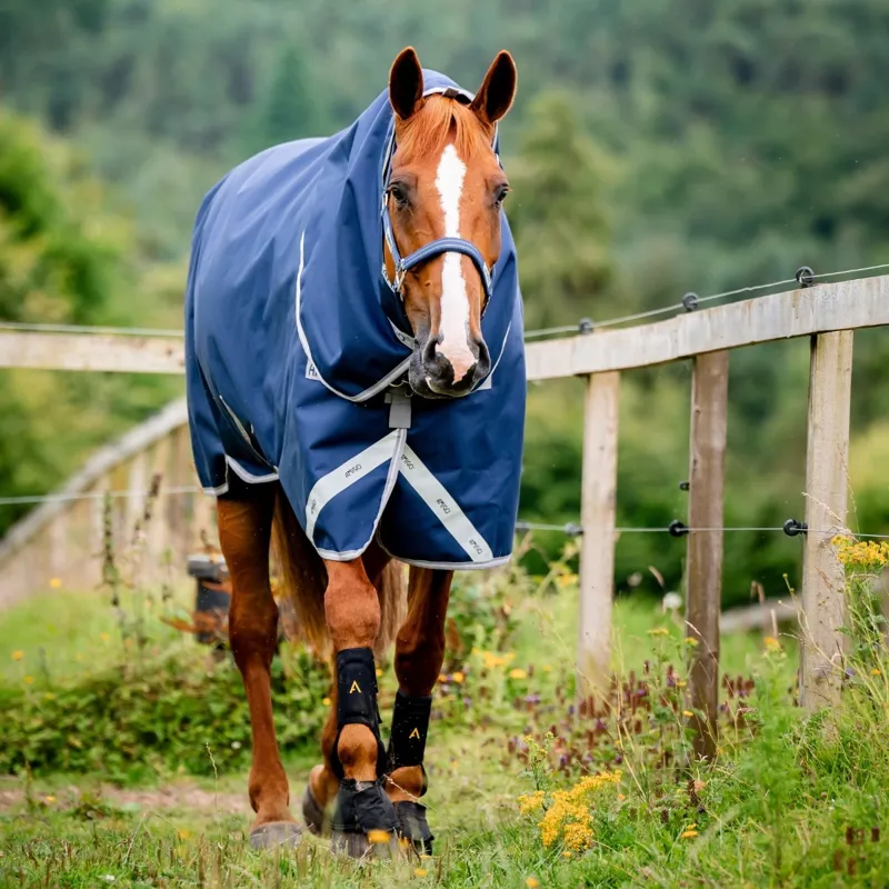 Amigo 1200D Plus 100g Detachable Neck Turnout Rug - Navy/Titanium Grey-1