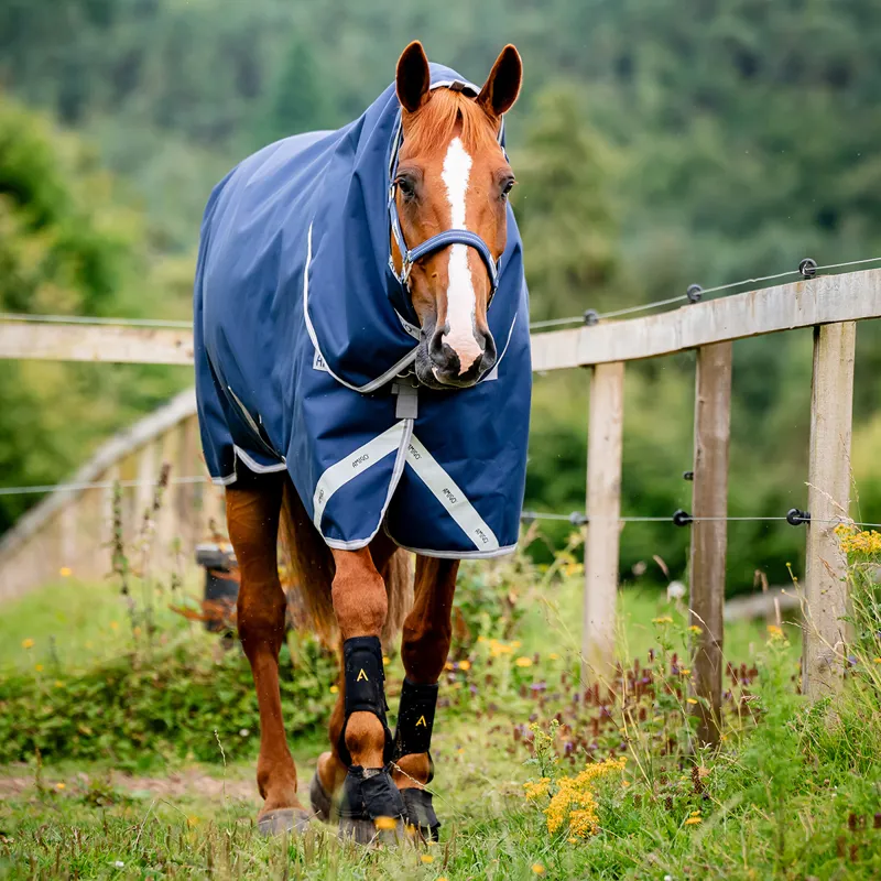Amigo Bravo 1200D Plus 250g V-Front Turnout Rug - Navy/Titanium/Silver-1
