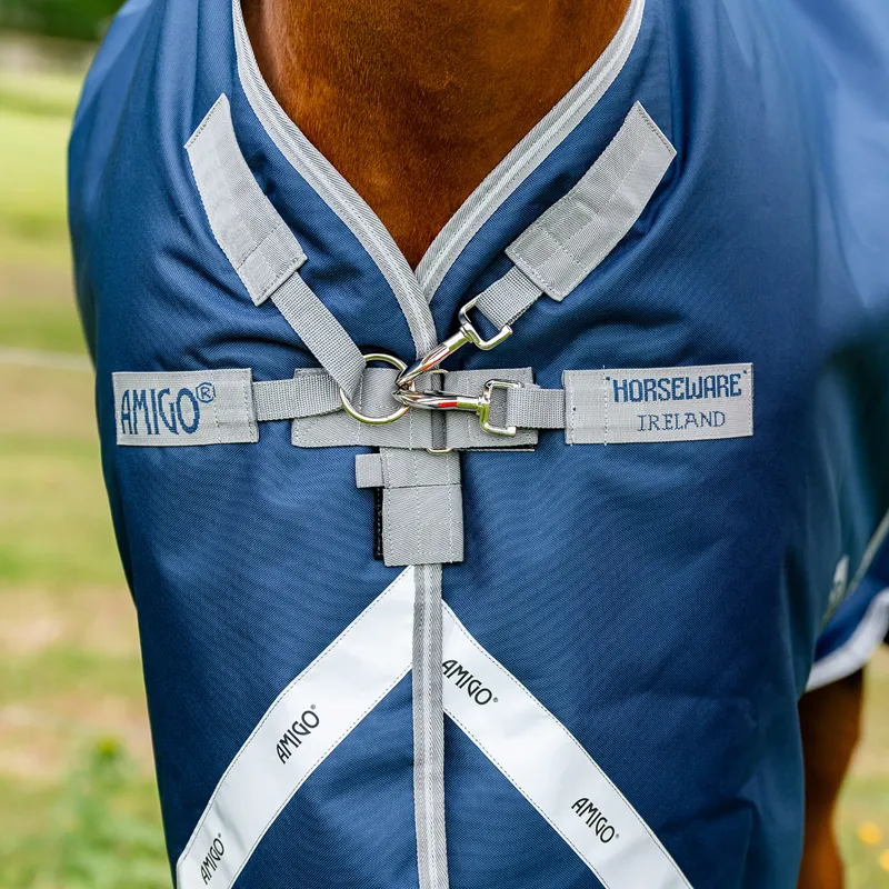 Amigo Bravo 1200D Plus 250g V-Front Turnout Rug - Navy/Titanium/Silver-2